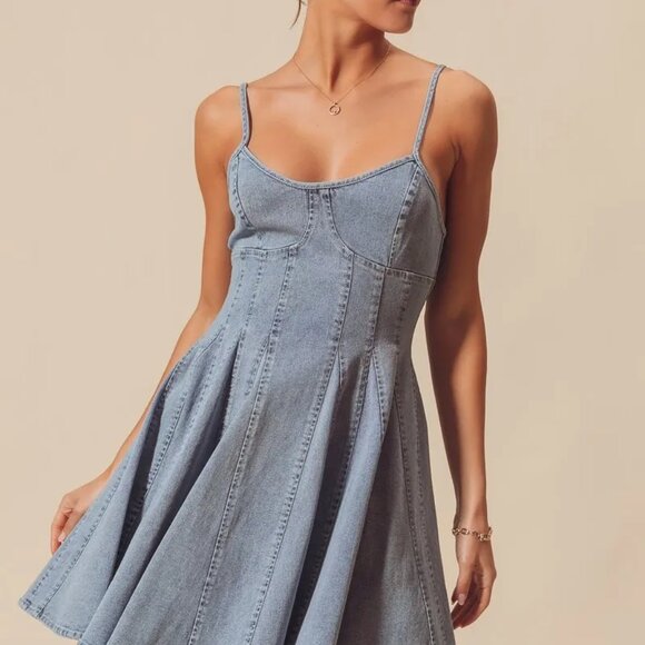 ✨NWT‎ SO ME A Line Fit and Flare Denim Mini Dress - Picture 9 of 16